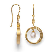 Sterling sølv ørehænger, mat/blank fg, kulturperle 3.06ct