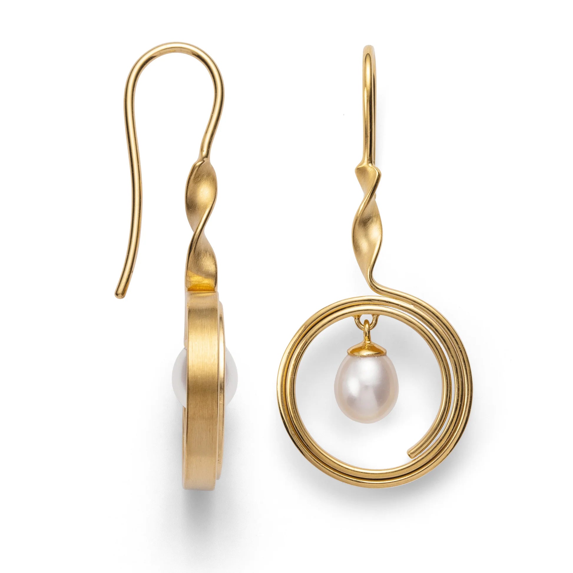 Sterling sølv ørehænger, mat/blank fg, kulturperle 3.06ct