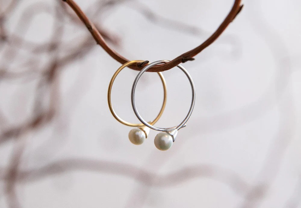 Sterling sølv ørehænger, mat rho., kulturperle 2.30ct