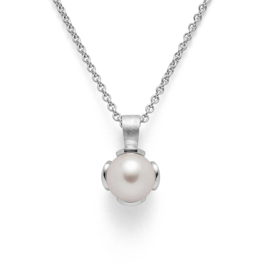 Sterling sølv Vedhæng, mat rho., hvid kulturperle 3,85ct