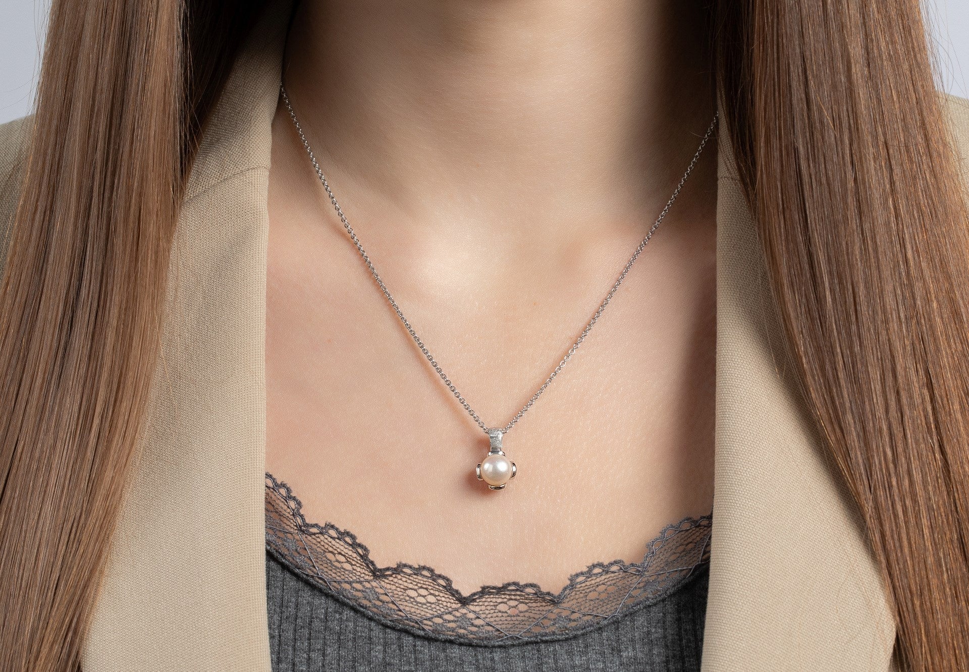 Sterling sølv Vedhæng, mat rho., hvid kulturperle 3,85ct
