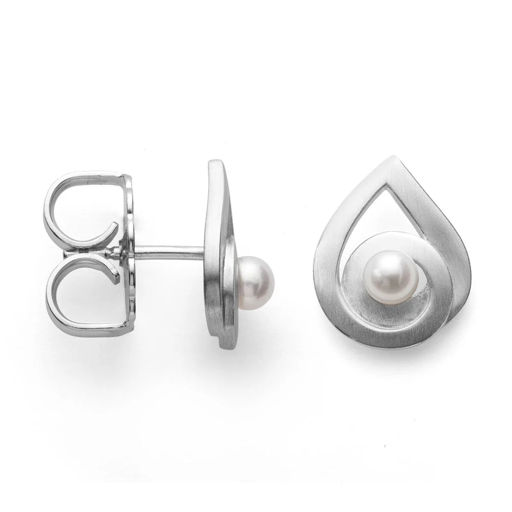 Sterling sølv ørehænger, mat rho., kulturperle 0,57 ct