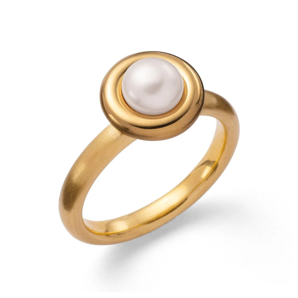 Sterling sølv Ring, mat/blank fg, hvid kulturperle 1.53ct