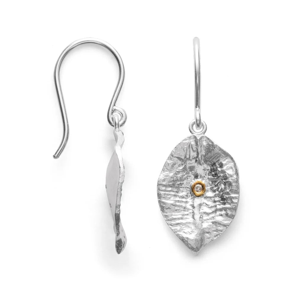 Sterling sølv øreringe, delvis fg. satinmat br 0,02ct W-SI