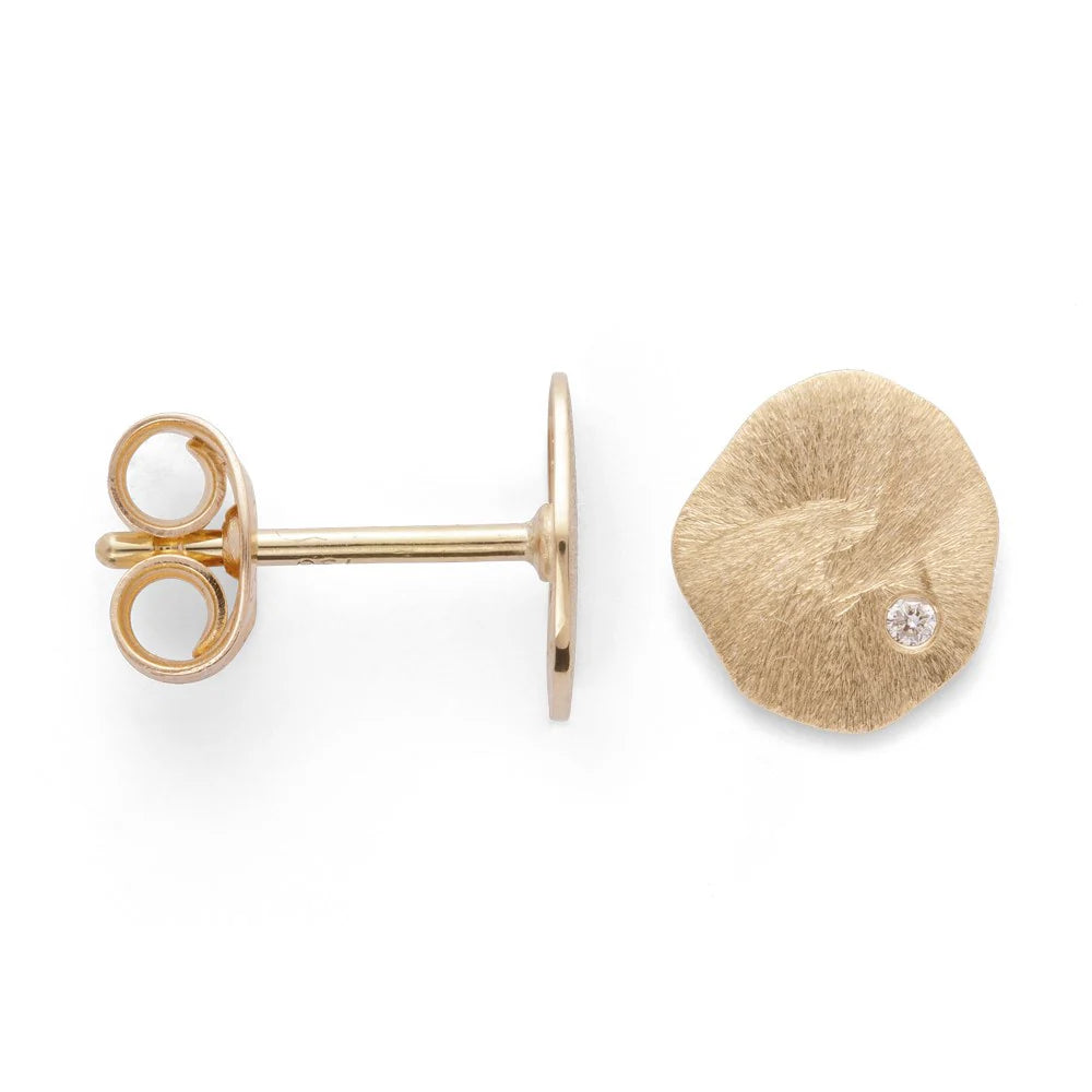 18 karat guld Stud øreringe mat/børstet, br 0.02ct W-SI