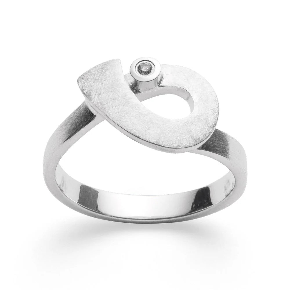 Sterling sølv Ring mat/børstet mat, br. 0,02ct W-SI