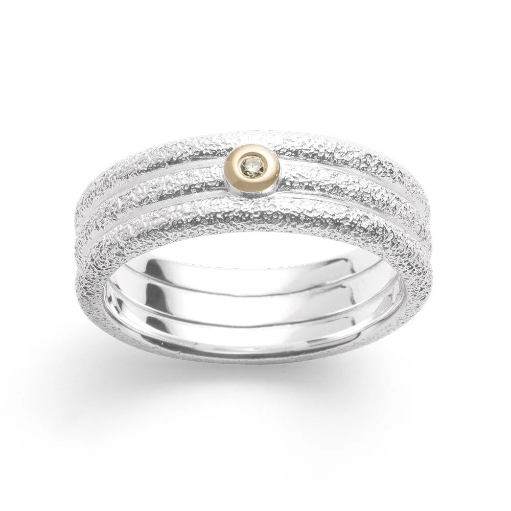 Sterling sølv Ring, fg 14K mat/børstet, 0,015ct