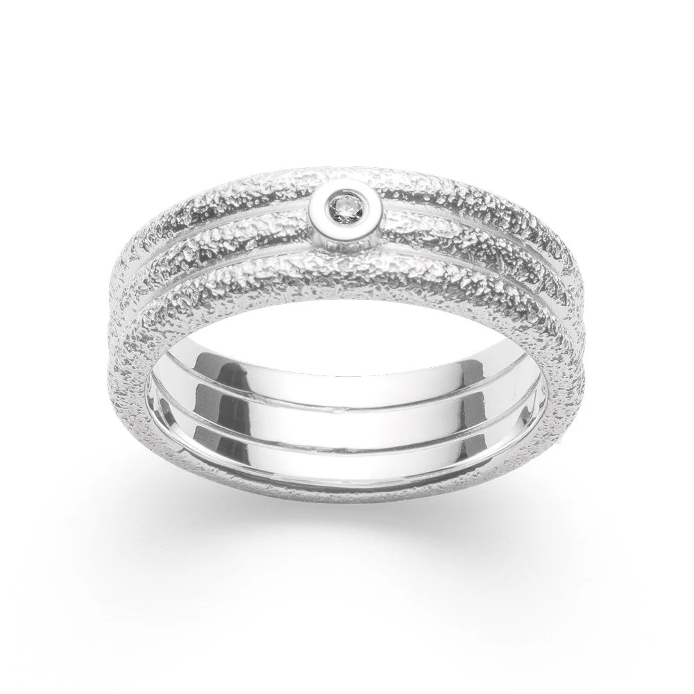 Sterling sølv Ring mat/børstet, hvid topas 0,02ct