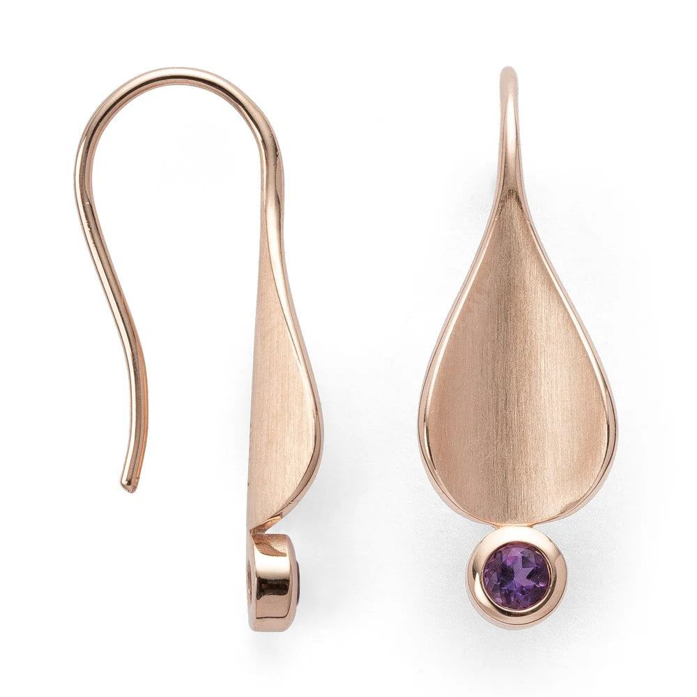 Sterling sølv ørehænger, rosa fg mat/blank, ametyst 0,19ct