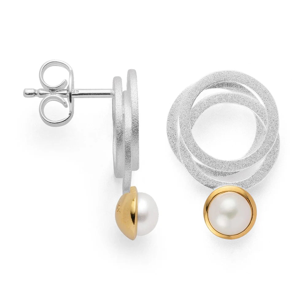 Sterling sølv Ørestikker, delvis fg mat/blank, kulturperle