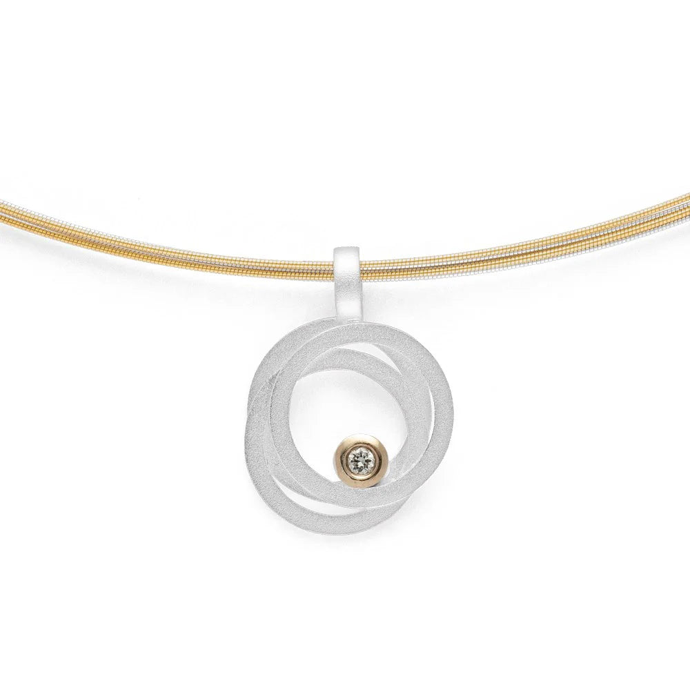 Sterling sølv Vedhæng, fg 14K mat/blank, 0,02ct W-SI