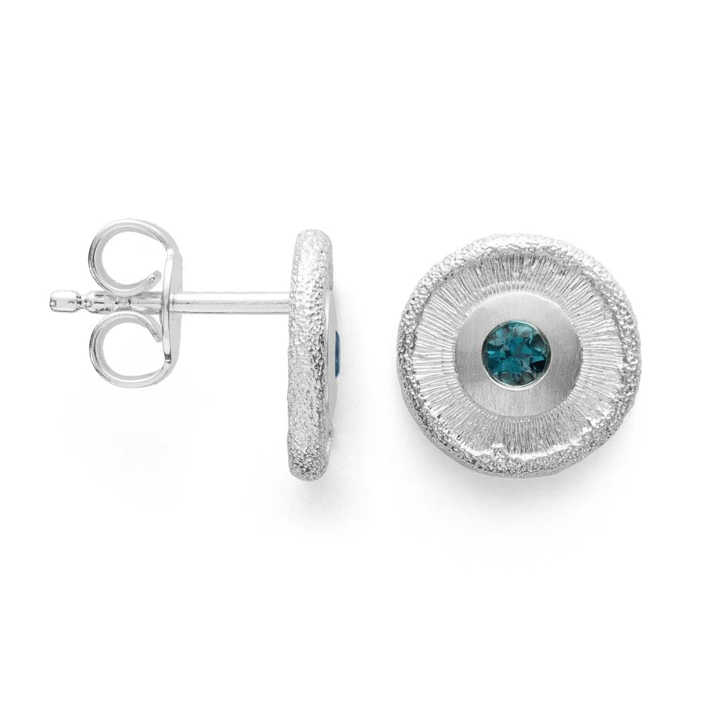Sterling sølv Ørestikker mat, Topaz London Blue 0,14ct Ej rhodineret