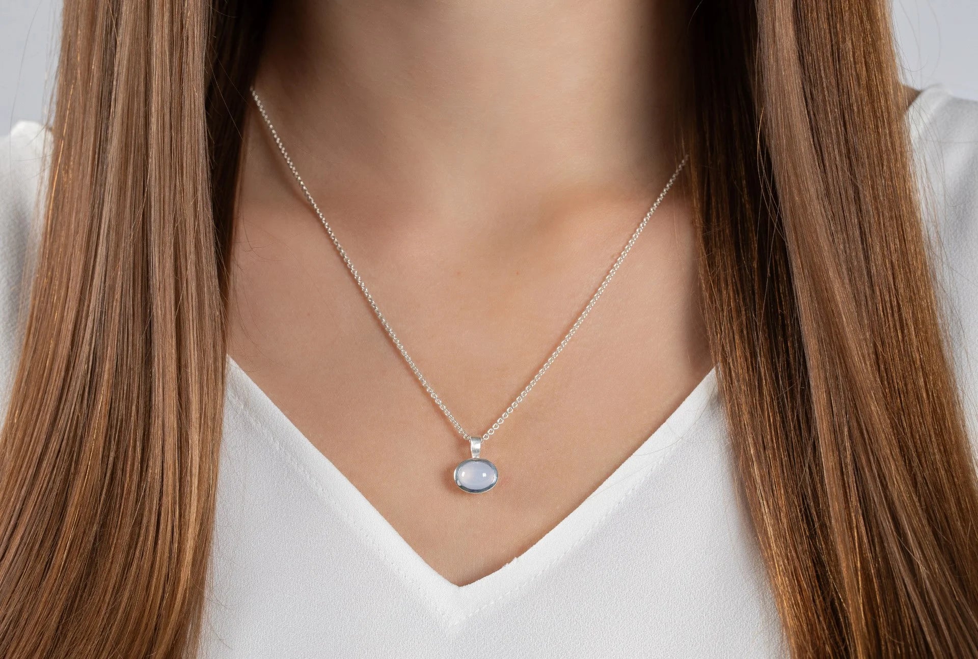 Sterling sølv Vedhæng mat/blank, chelcedon 1,72ct