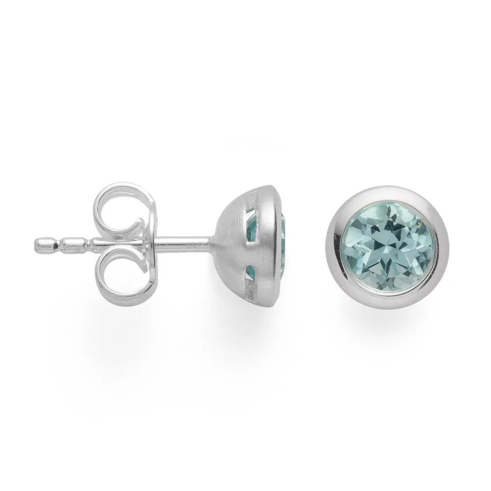 Sterling sølv Stud øreringe mat/blank, blå topas 1,02ct