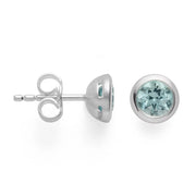 Sterling sølv Stud øreringe mat/blank, blå topas 1,02ct