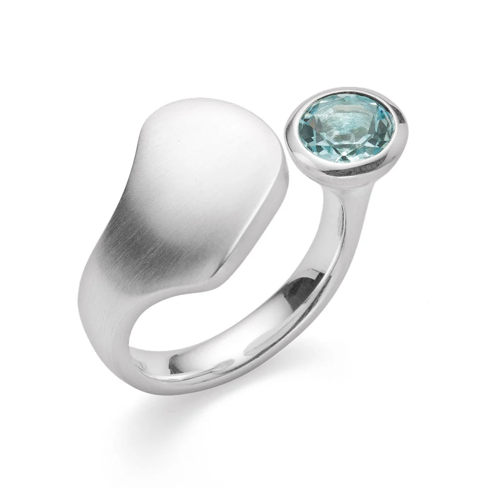 Sterling sølv Ring mat/blank, blå topas 1,35ct