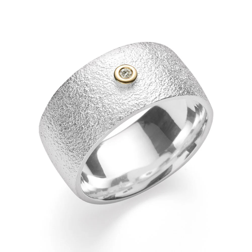 Sterling sølv Ring, fg tekstureret/blank, 0,02ct W-SI