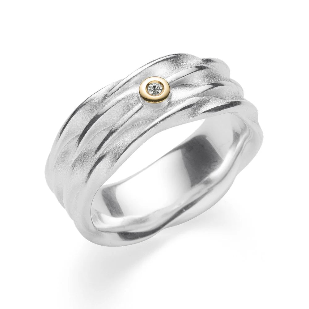 Sterling sølv Ring, fg tekstureret/blank, 0,015ct