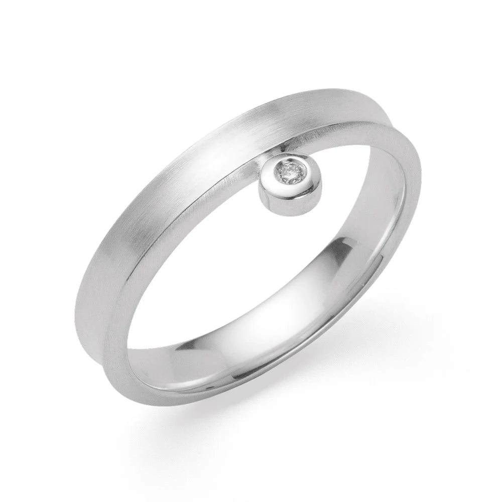 Sterling sølv Ring mat/blank, brillant 0,015ct W-SI
