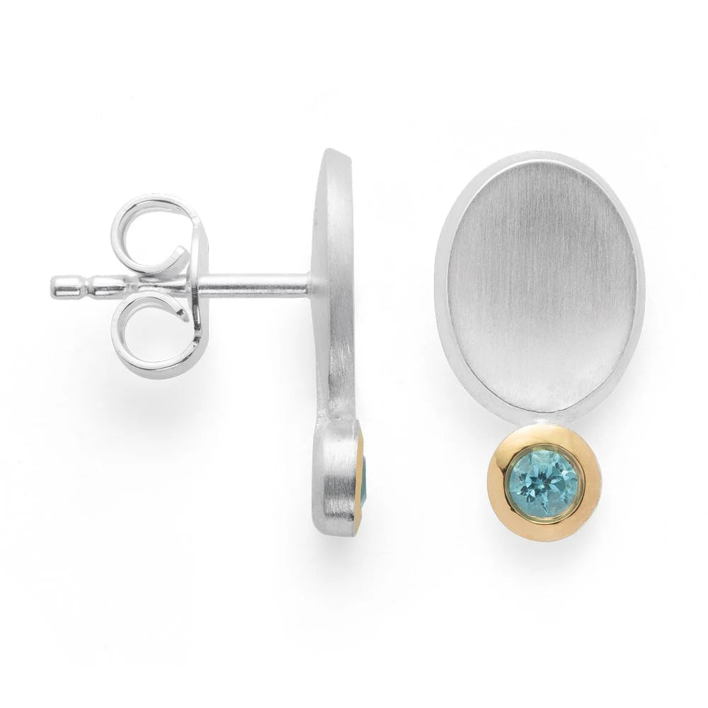Sterling sølv Ørestikker, fg mat/blank, blå topas 0,16ct