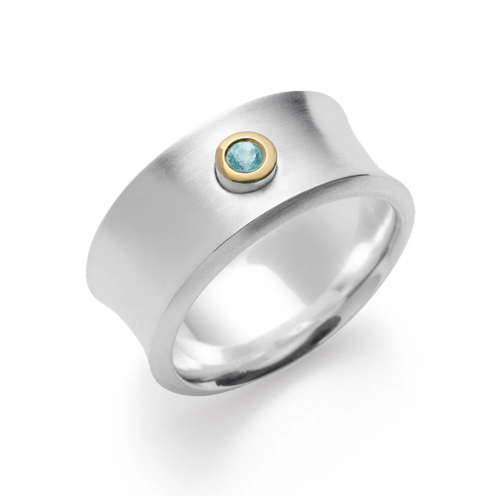 Sterling sølv Ring, fg 18K mat/blank, blå topas 0,08ct