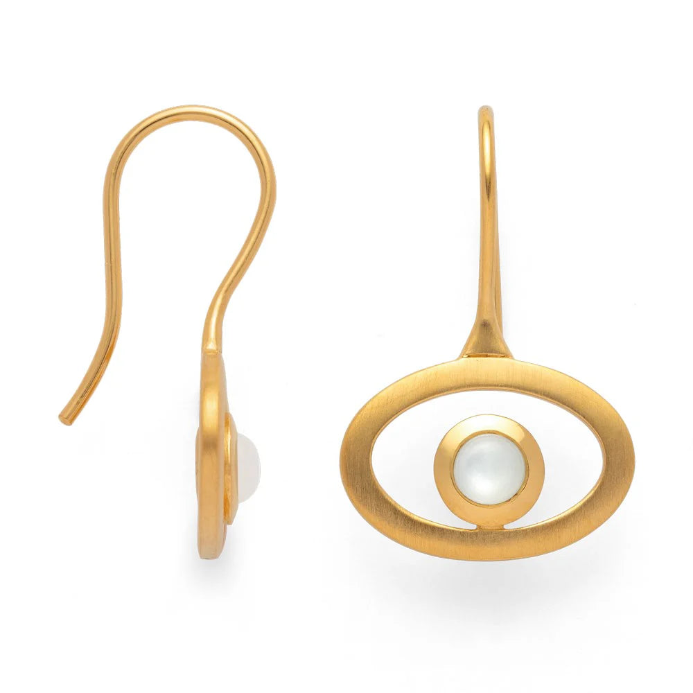 Sterling sølv øreringe, fg mat/blank, månesten hvid 0,4ct