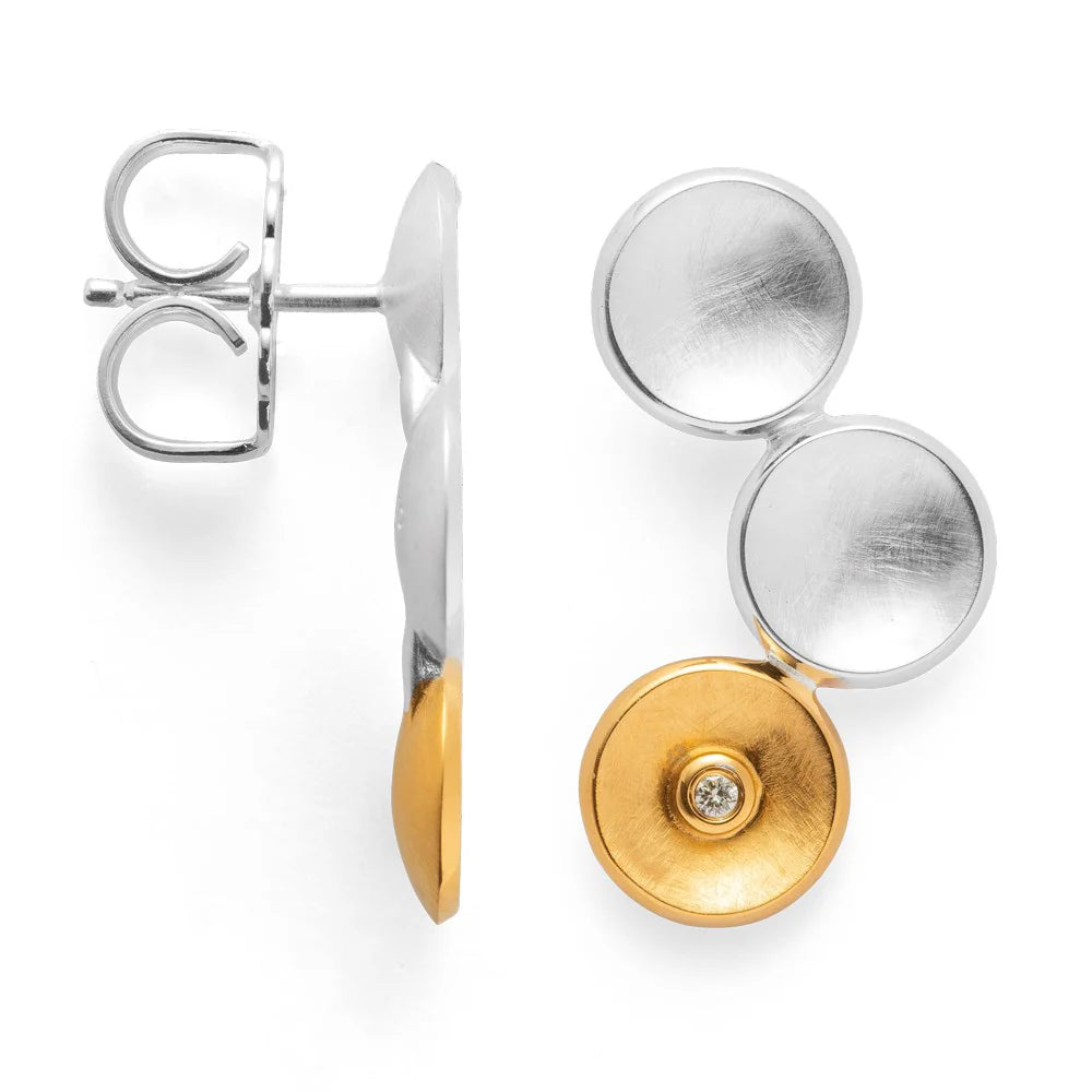 Sterling sølv Ørestikker, delvis fg børstet/blank 0.02ct