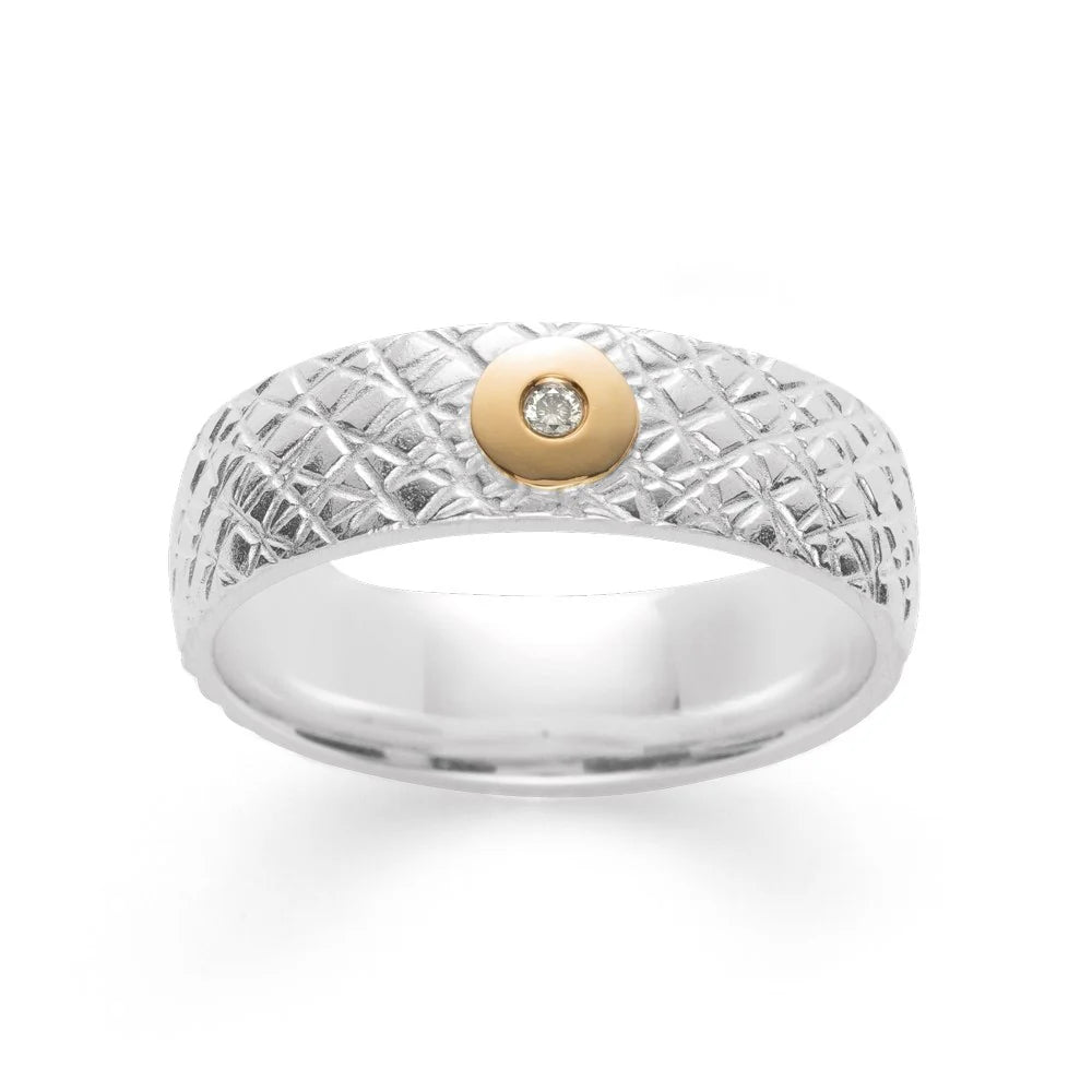 Sterling sølv Ring, fg mat/tekstureret, 0,015ct W-SI