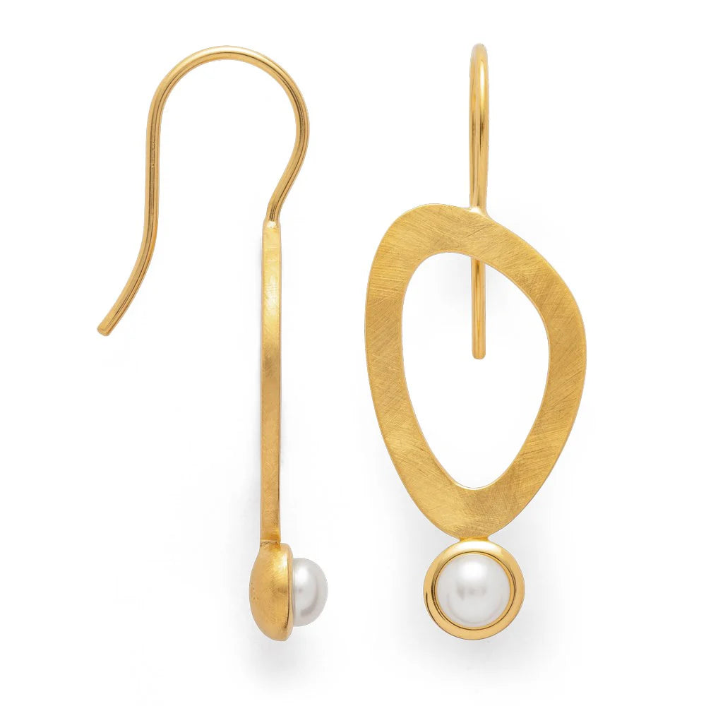 Sterling sølv ørehænger, mat/blank fg, kulturperle 0,95ct