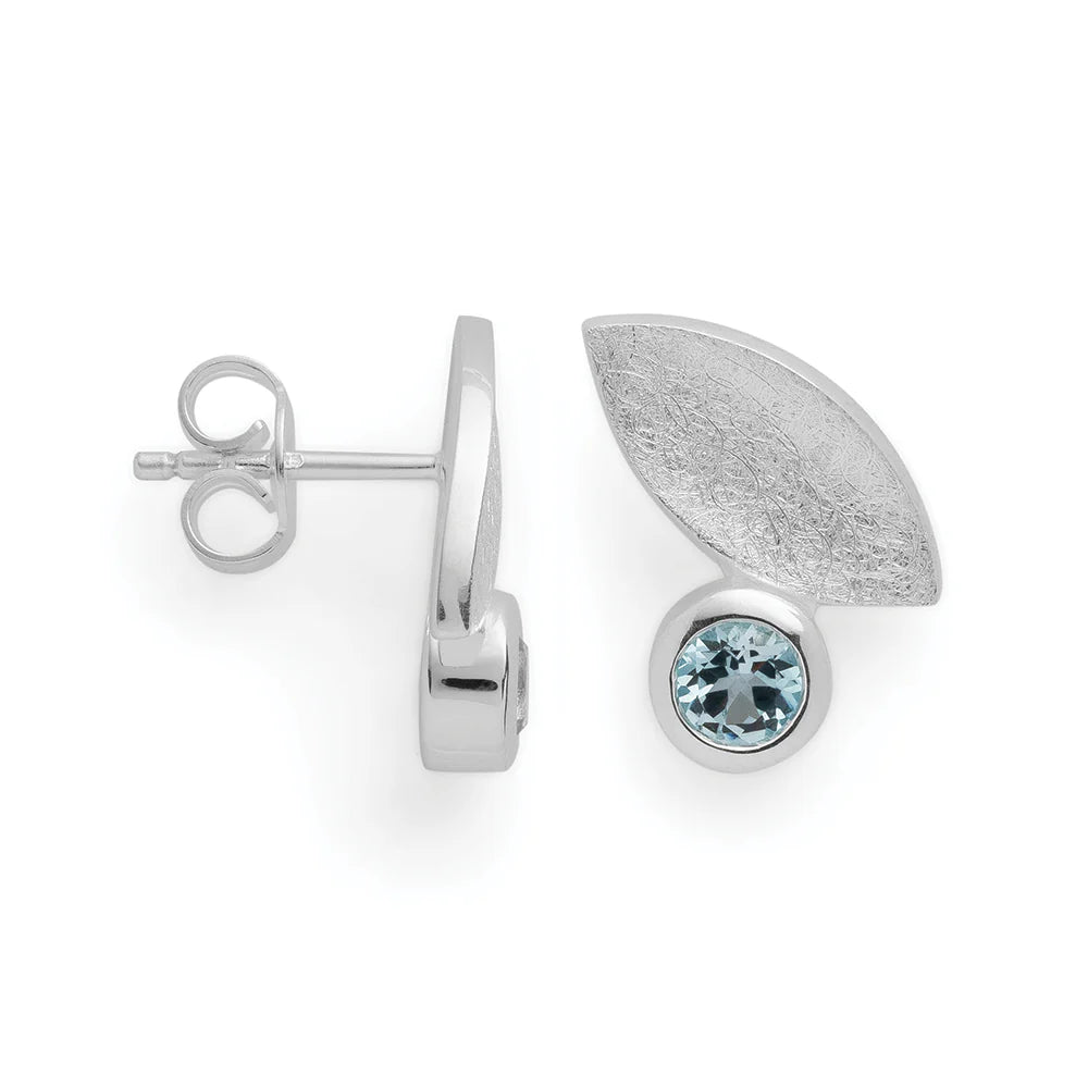 Sterling sølv øreringe, børstet, blå topaz 0,64ct