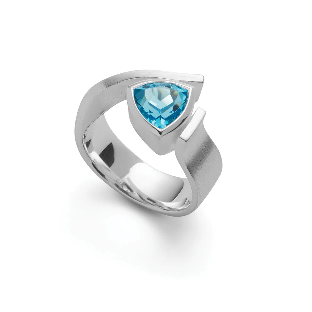 Sterling sølv ring, mat, blå topaz 2,43ct
