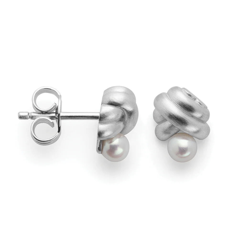 Sterling sølv øreringe,rh.-pl,mat,ferskvandsperles 0,55ct