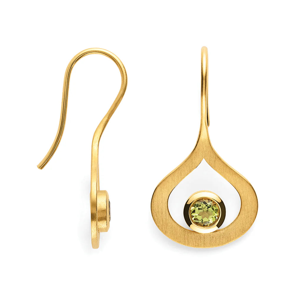 Sterling sølv øreringe, fg., mat, peridot 0,53ct