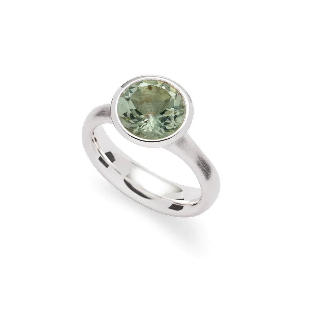 Sterling sølv ring, mat/pol., amethyst grøn 3,1ct