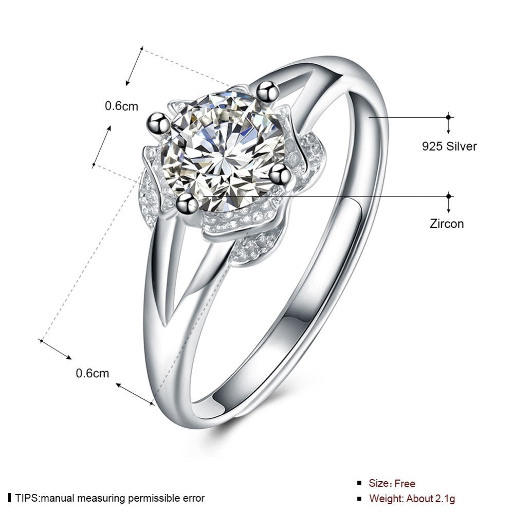 Sølv ring med blomst med zirconia sten