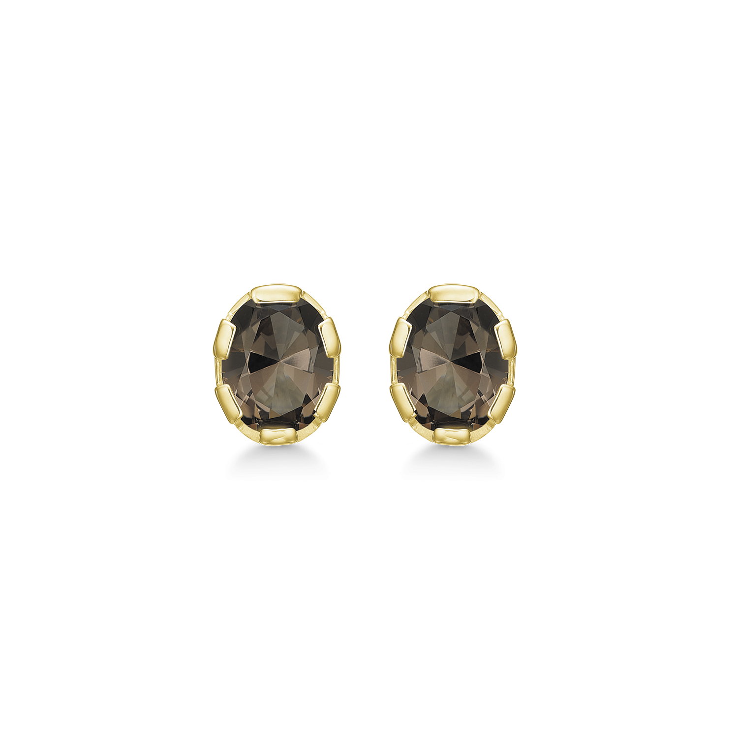 8 kt. guld ørestikker oval med røg kvarts.