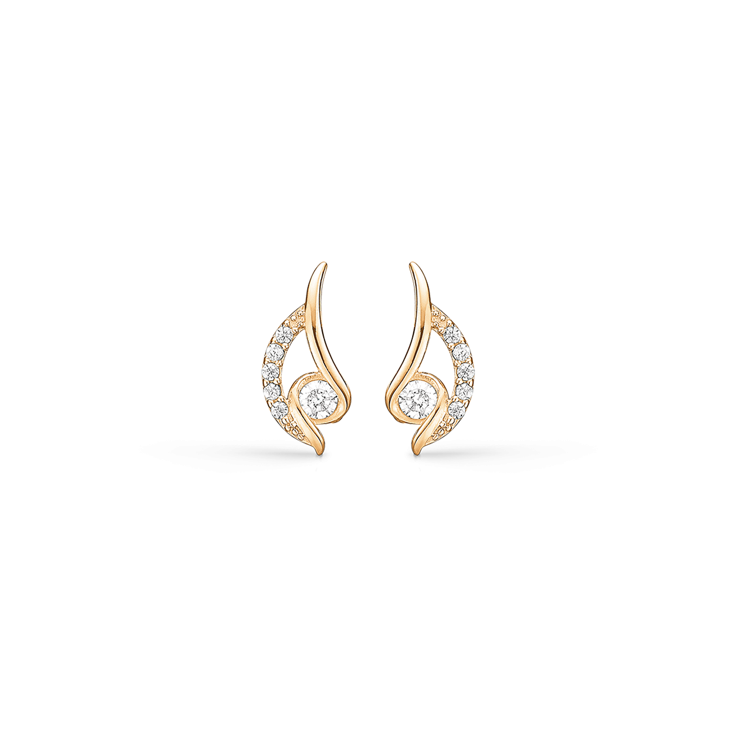 8 kt. guld ørestikker bue med 5 synt. cubic zirconia og snoet bue med 1 zir i midten. Mål: 9,66 x 4,32 mm.