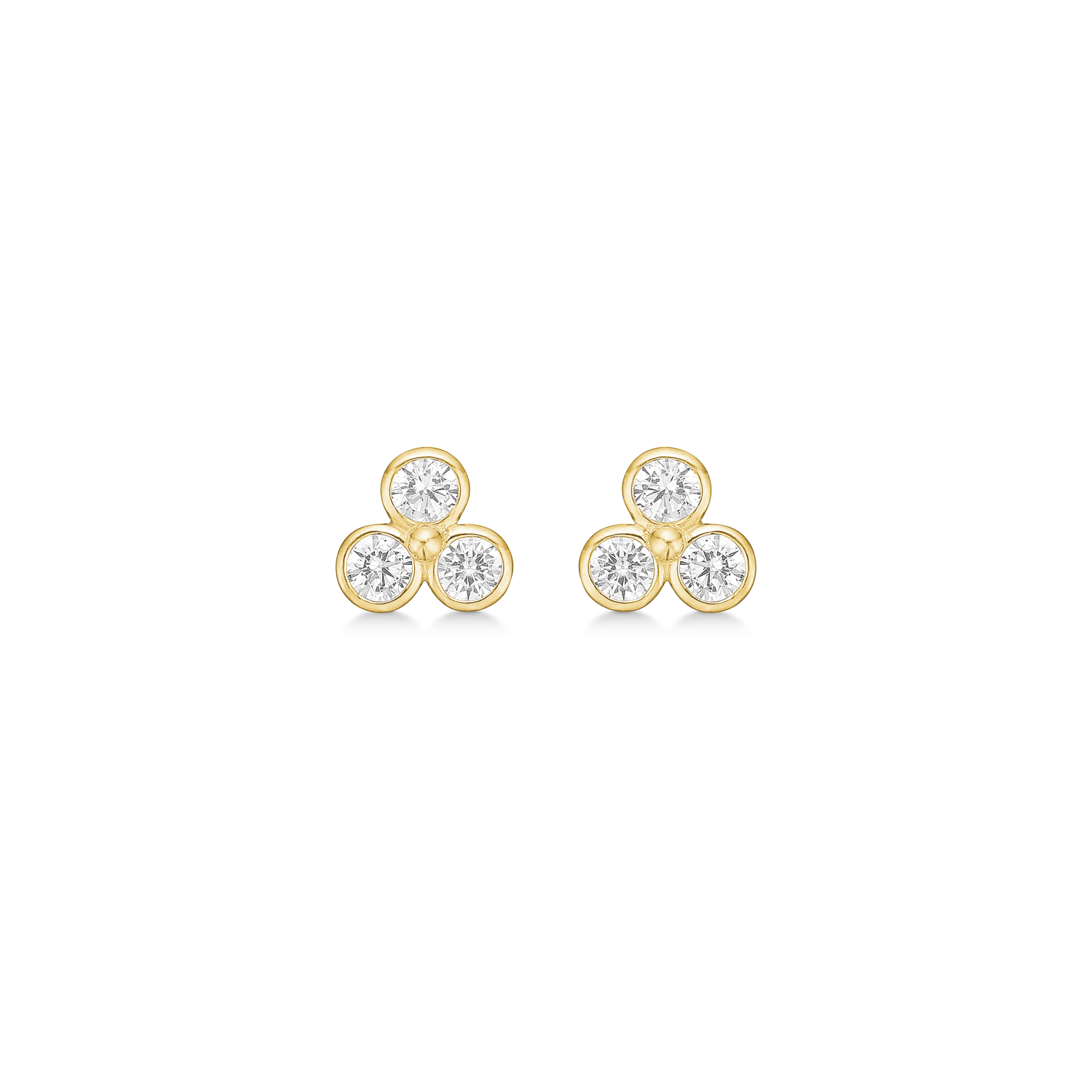 8 kt. guld ørestikker 3 små cirkel med syntetiske cubic zirconia. Mål 6,38 x 6,57 mm.