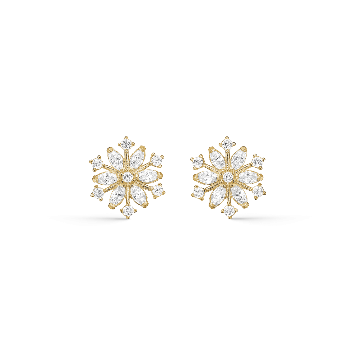 8 kt. guld ørestikker snefnug med syntetiske cubic zirconia. Mål 9,31 x 9,04 mm.