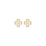 8 kt. guld ørestikker blomst af 4 hjerter med syntetiske cubic zirconia. "Flower of Hearts" Mål 7,17 x 7,17 mm.
