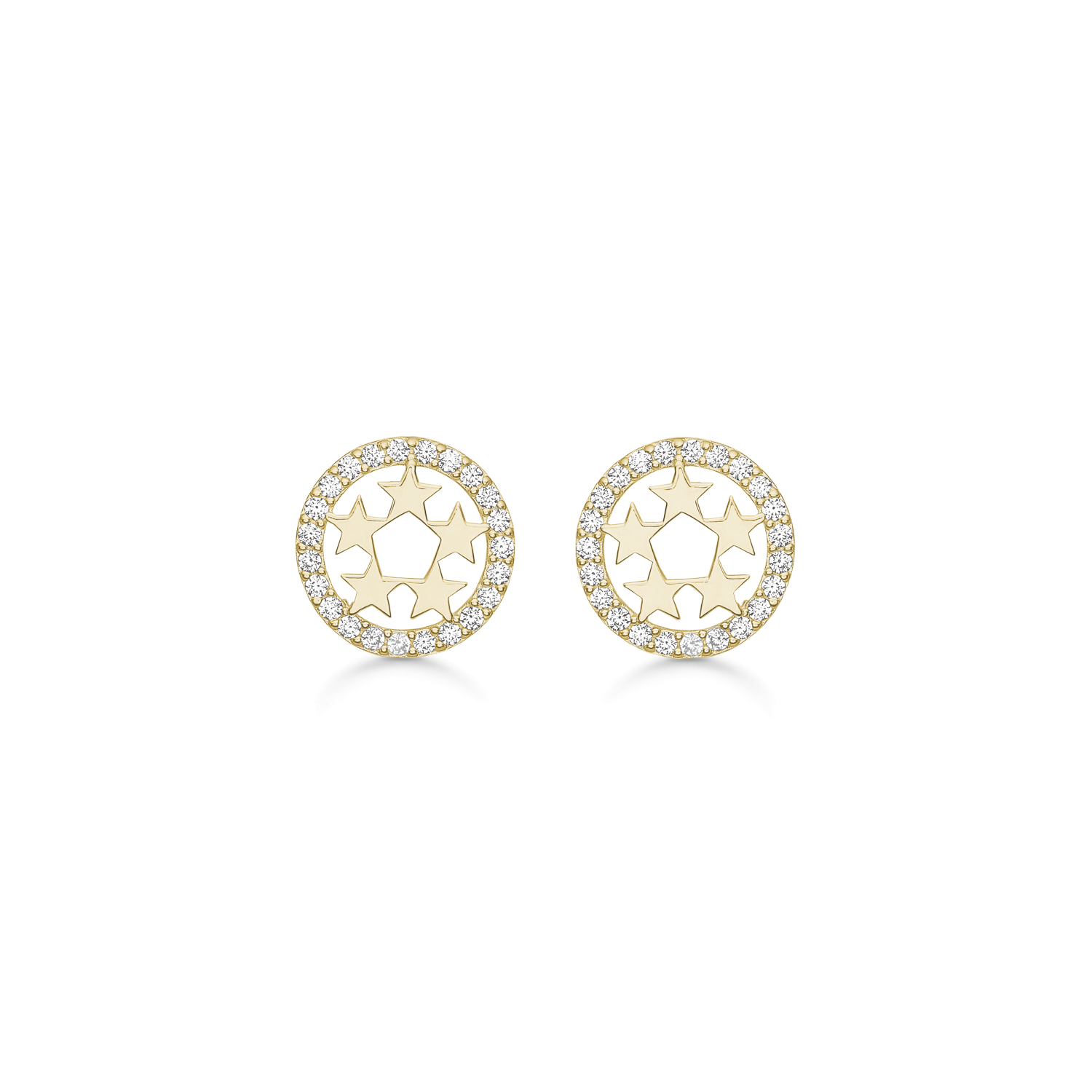 8 kt. guld ørestikker cirkel med 5 stjerner med syntetiske cubic zirconia rundt om. Mål 8,74 x 8,74 mm.