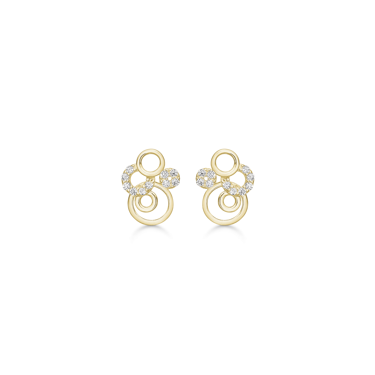 8 kt. guld ørestikker 5 cirkel med syntetiske cubic zirconia. Mål 8,74 x 6,64 mm.