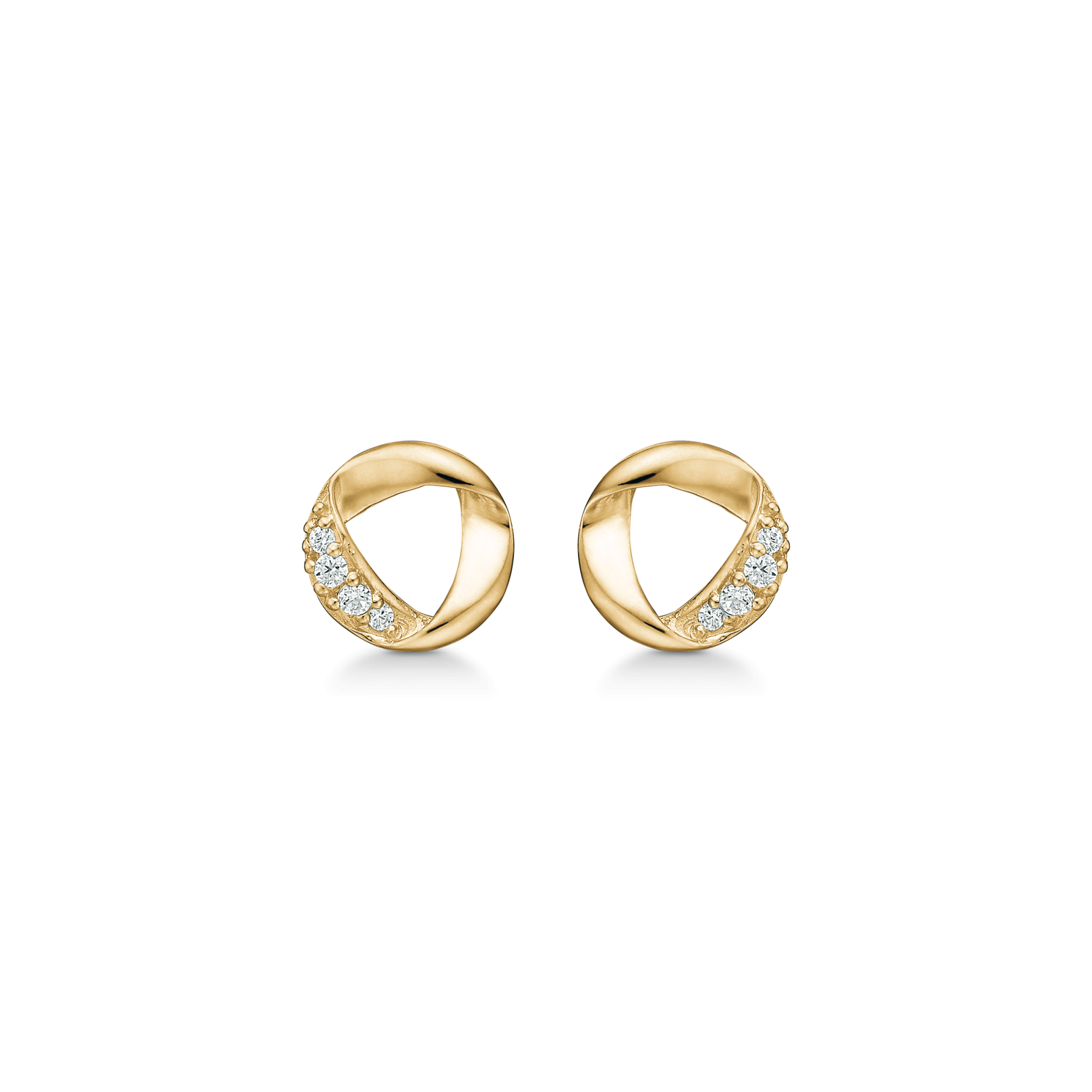 8 kt. guld ørestikker snoet cirkel med 4 syntetiske cubic zirconia. Mål: 7,92 x 8,30 mm.