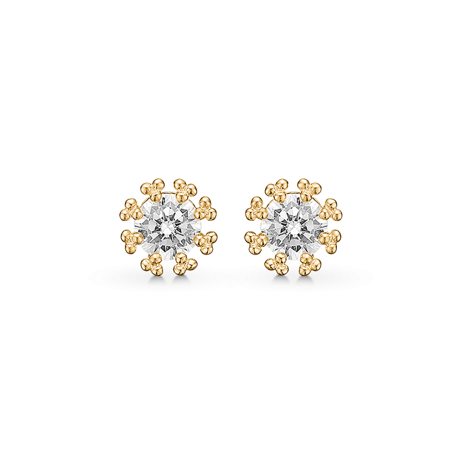 8 kt. rødguld ørestikker 4 mm. synt. cubic zirconia i grabbefatning 3 kugler Mål: 6,18 x 6,18 mm.