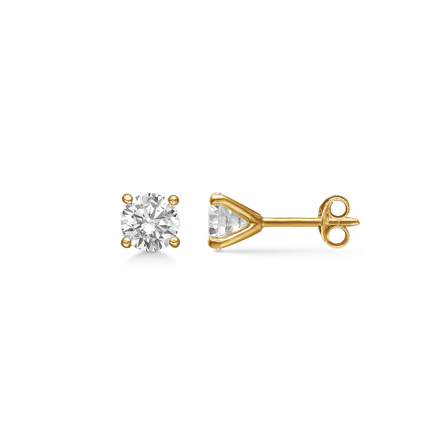 8 kt. guld ørestikker 5,5 mm. med syntetisk cubic zirconia i 4 grabber.