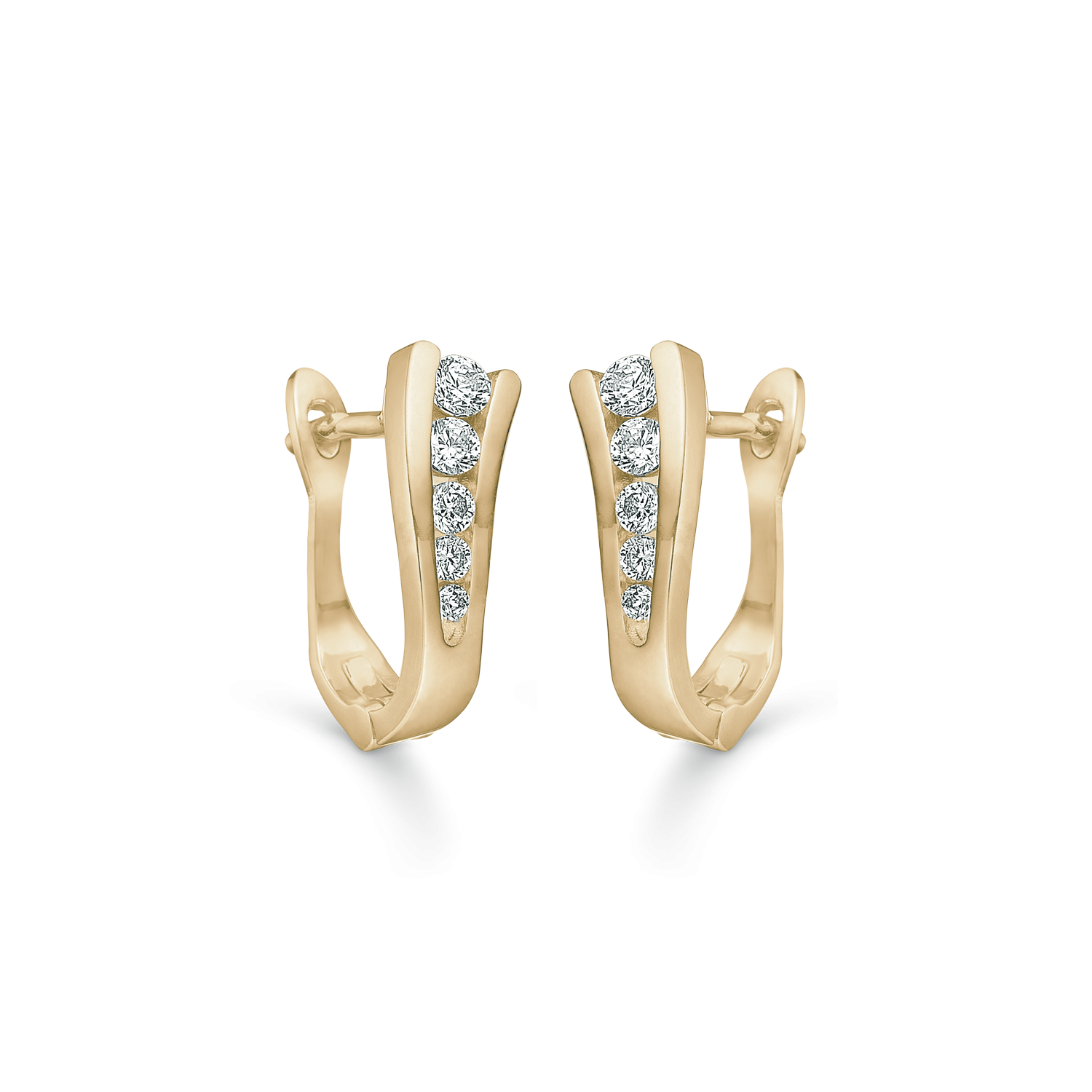 8 kt. guld creol drejet bue med syntetiske cubic zirconia i midten. Rødguld med hvidgulds rhodineret.