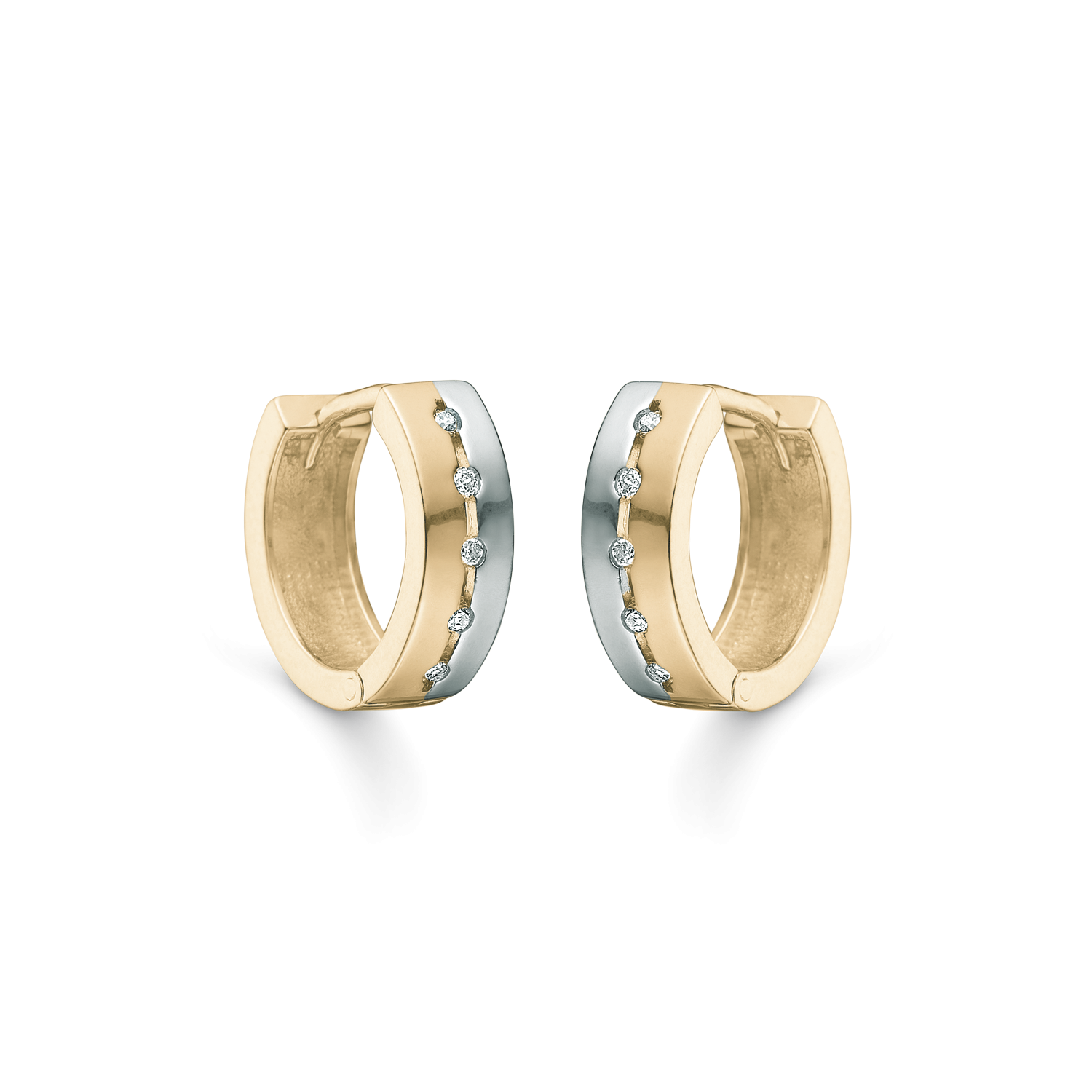 8 kt. guld creol knækcreol hvælvet med syntetiske cubic zirconia i midten. Rødguld med hvidgulds rhodineret.