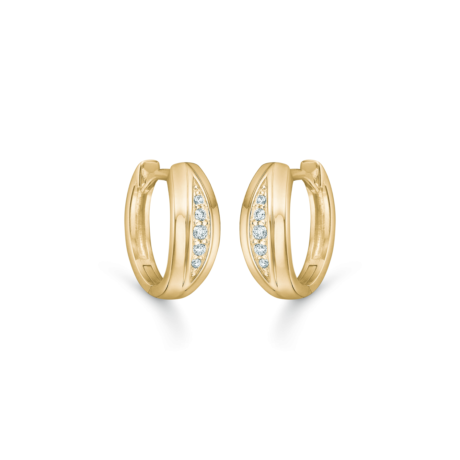 8 kt. guld ørestikker creol aflang øje med syntetisk cubic zirconia i lang rhodineret stribe.