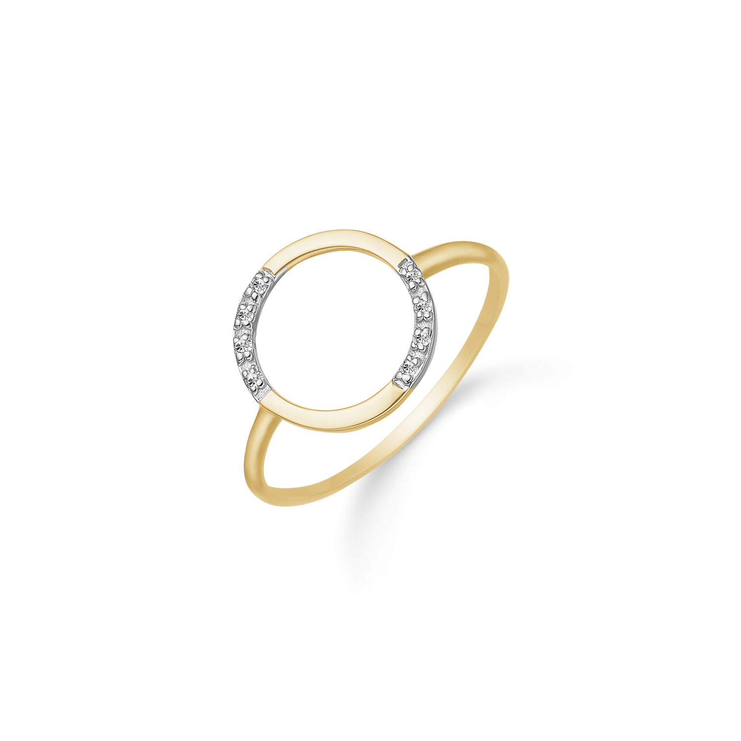 8 kt. guld ring cirkel med syntetiske cubic zirconia forskudt. Mål: 0,90 mm.