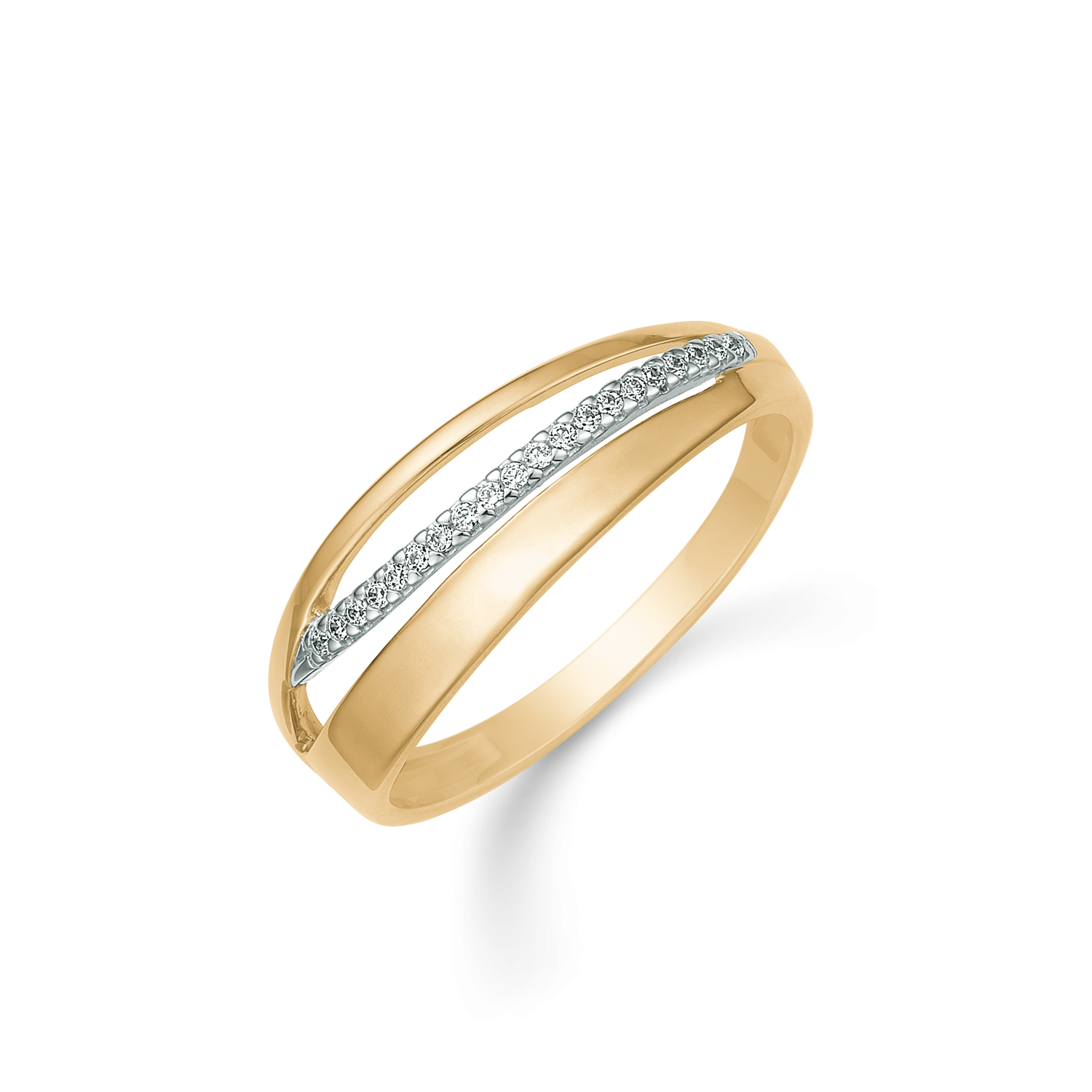 8 kt. Guld ring med 2 buer 1 bue i guld og 1 bue med 20 zirconia stene.